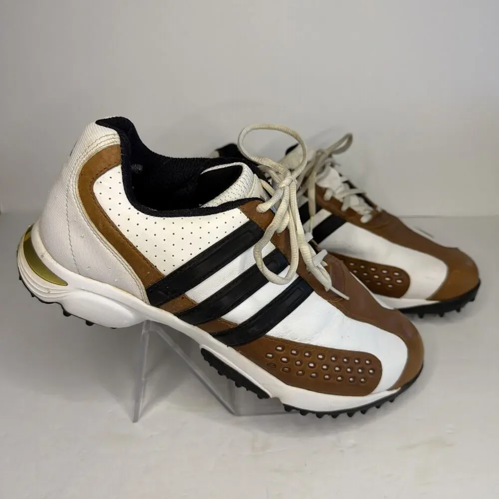 Adidas Mens Size 10 Golf Shoes White Brown Leather Spiked Art No 816147